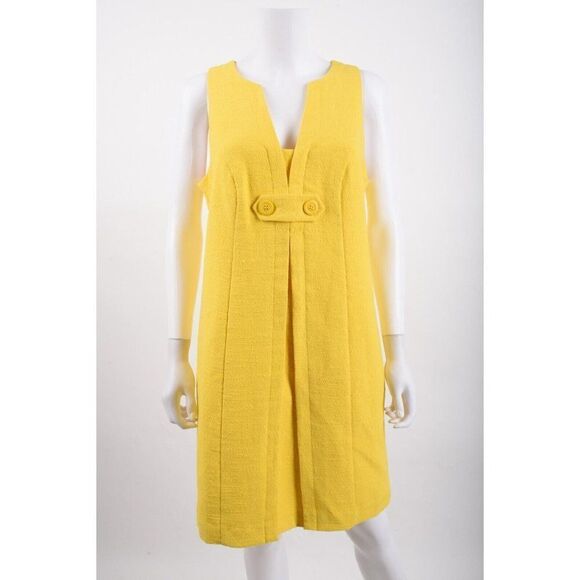 Trina Turk Womens Torch Shift Dress Sz 10 Lemon Yellow Pleat Sleeveless NWT - Picture 1 of 6
